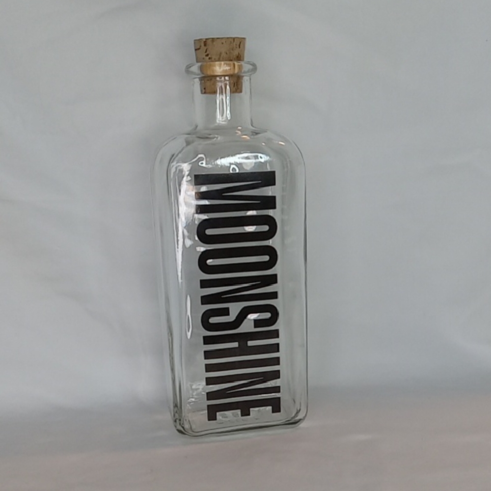 Vintage 70's MCM Retro Typographic  Moonshine Liquor Decanter Batware With Cork